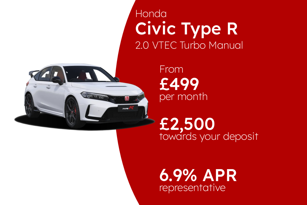 Honda Civic Type R 2.0 VTEC Turbo Manual PCP Finance Offer From £499 Per Month. 6.90% APR Representative.