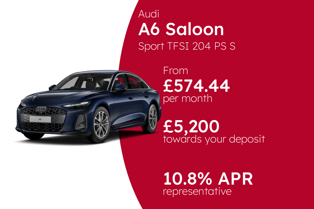 Audi A6 Saloon Sport TFSI 204 PS S Tronic PCP Finance Offer From £574.44 Per Month. 10.80% APR Representative.