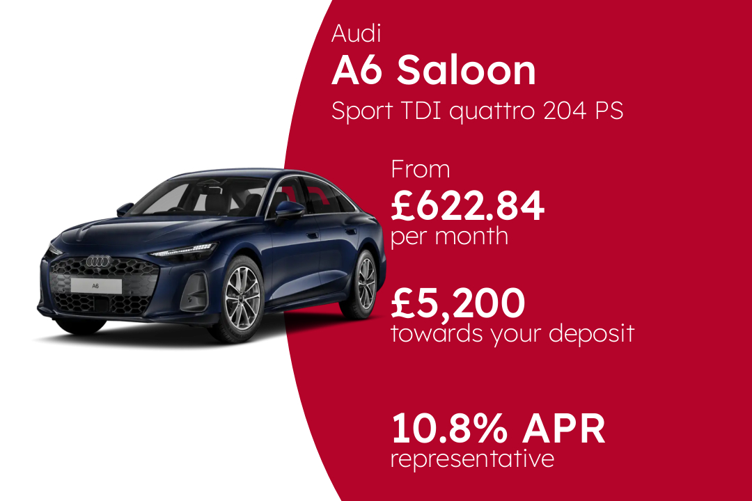 Audi A6 Saloon Sport TDI quattro 204 PS S Tronic PCP Finance Offer From £622.84 Per Month. 10.80% APR Representative.