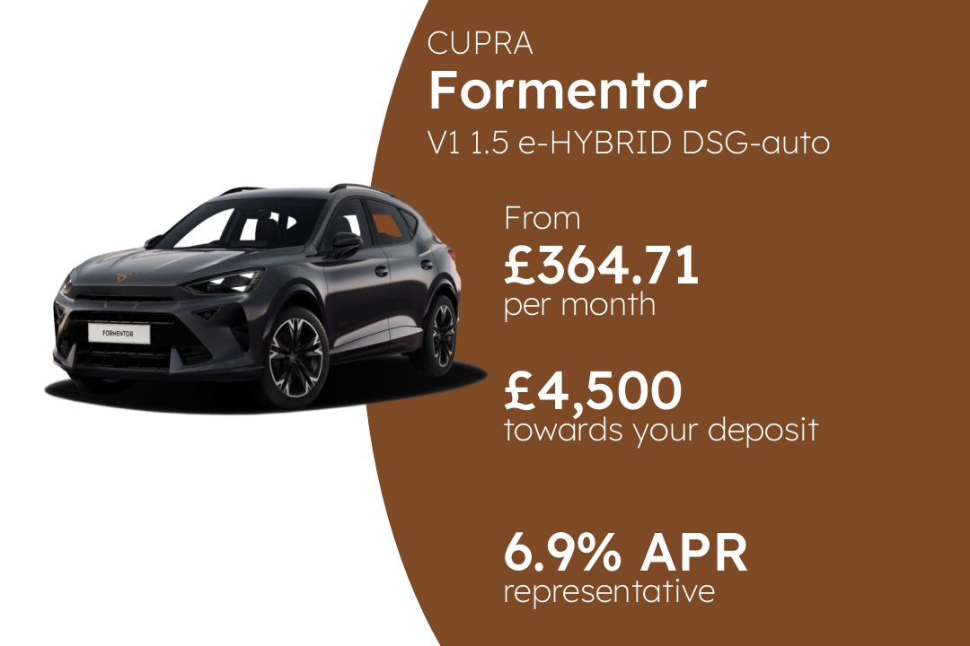 CUPRA Formentor V1 1.5 e-HYBRID DSG-auto 204PS PCP Finance Offer From £364.7100 Per Month.