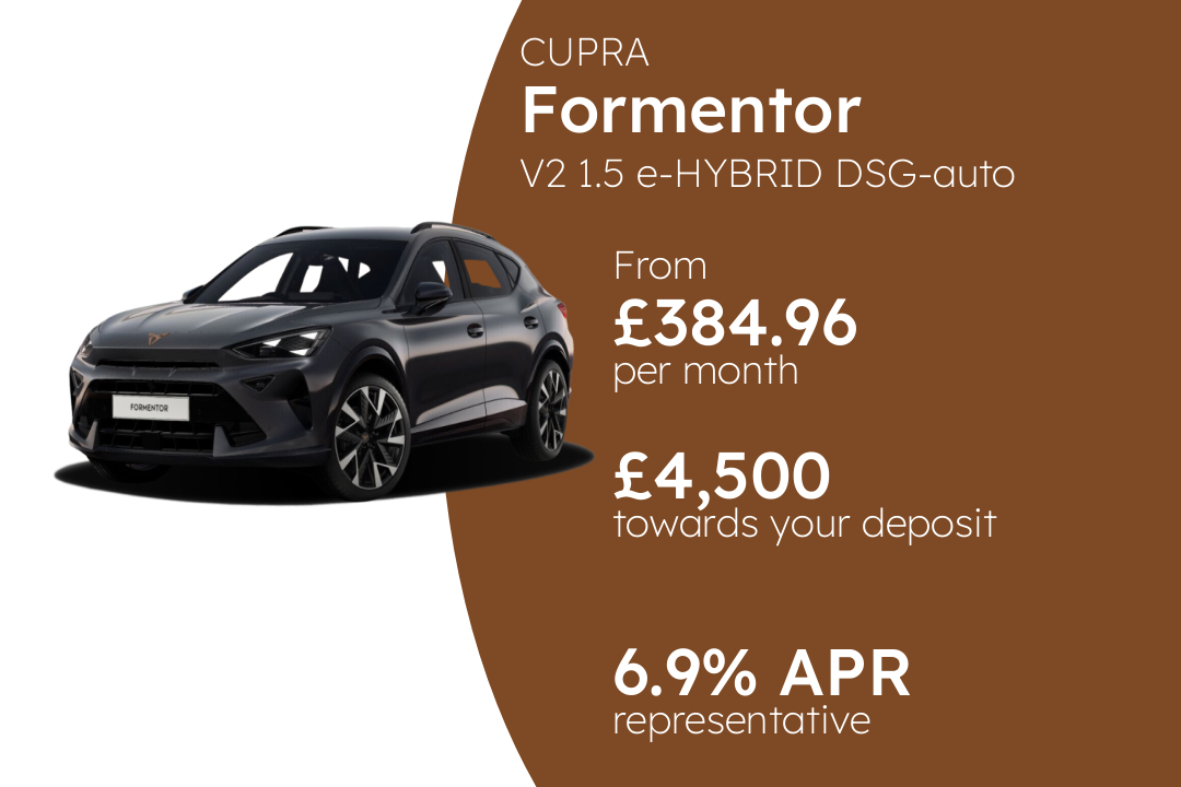 CUPRA Formentor V2 1.5 e-HYBRID DSG-auto 204PS PCP Finance Offer From £384.9600 Per Month.
