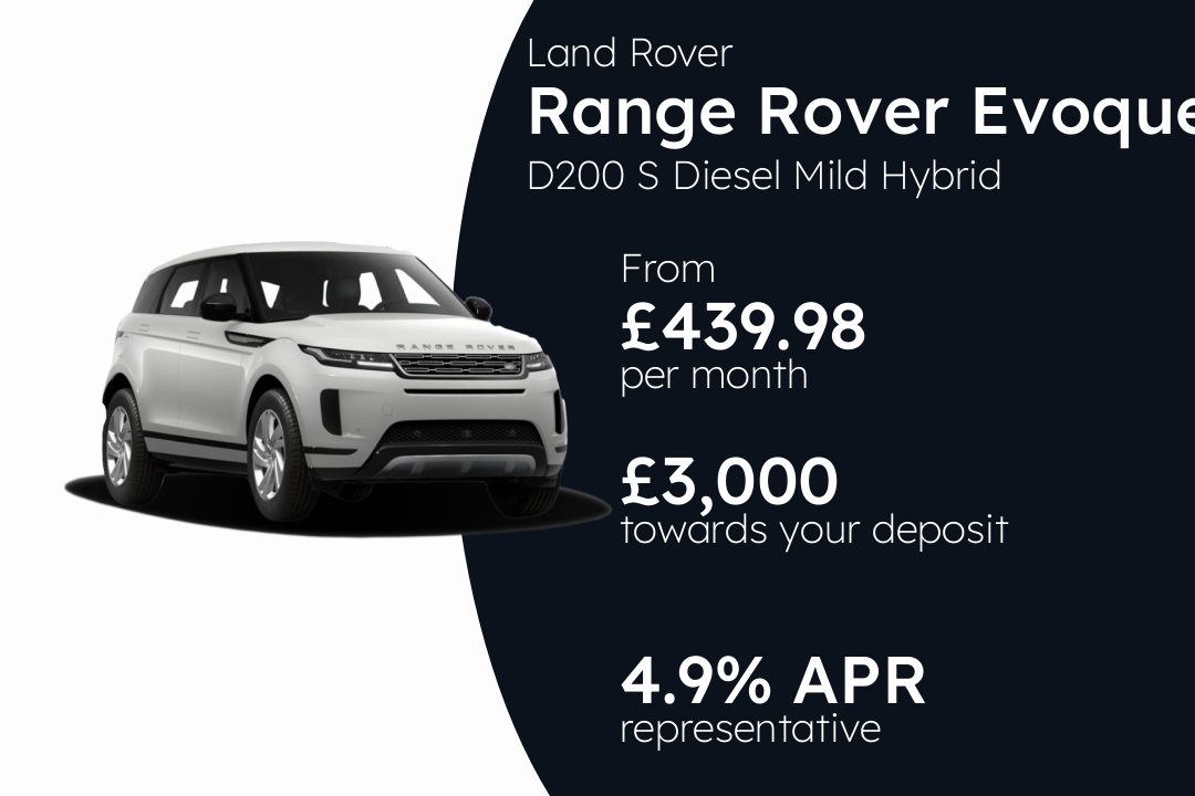 Land Rover Range Rover Evoque D200 S Diesel Mild Hybrid PCP Finance Offer From £439.98 Per Month. 4.90% APR Representative.