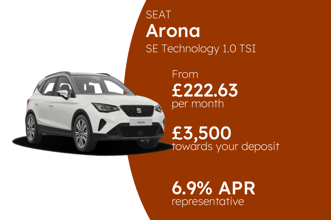 SEAT Arona SE Technology 1.0 TSI DSG-auto 115PS PCP Finance Offer From £222.6300 Per Month.