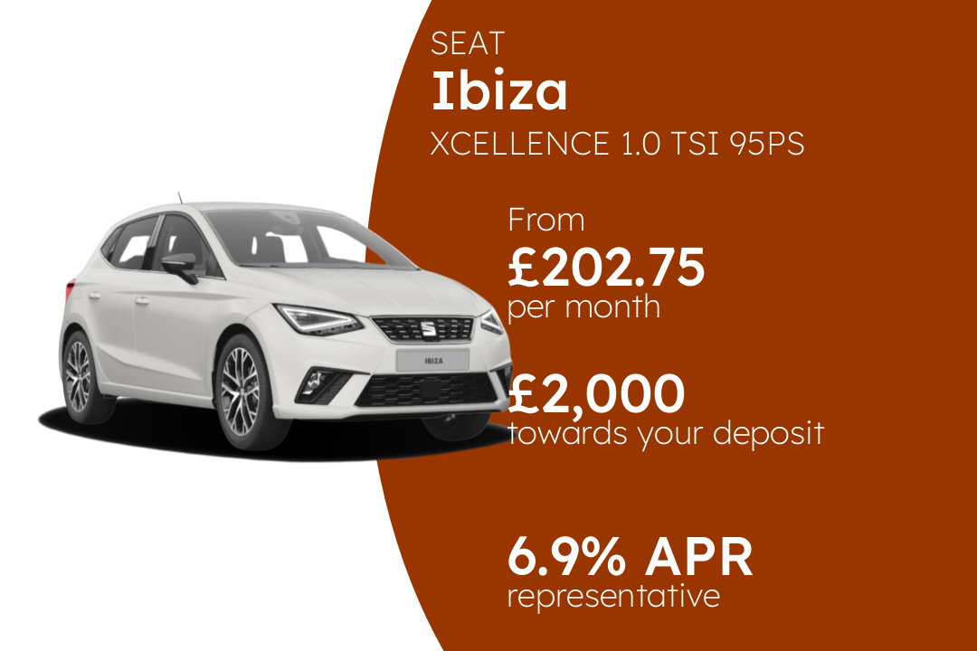SEAT Ibiza XCELLENCE 1.0 TSI 95PS PCP Finance Offer From £202.75 Per Month. 6.90% APR Representative.