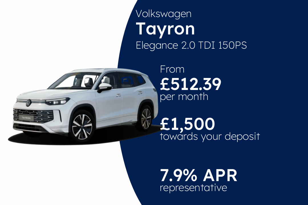Volkswagen Tayron Elegance 2.0 TDI 150PS 7-Speed DSG 5 Door PCP Finance Offer From £512.39 Per Month. 7.90% APR Representative.