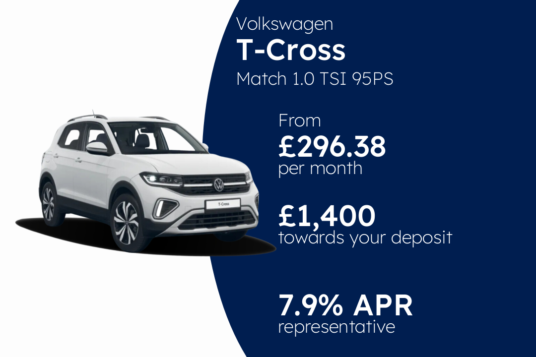 Volkswagen T-Cross Match 1.0 TSI 95PS 5-speed Manual 5 Door PCP Finance Offer From £296.3800 Per Month.