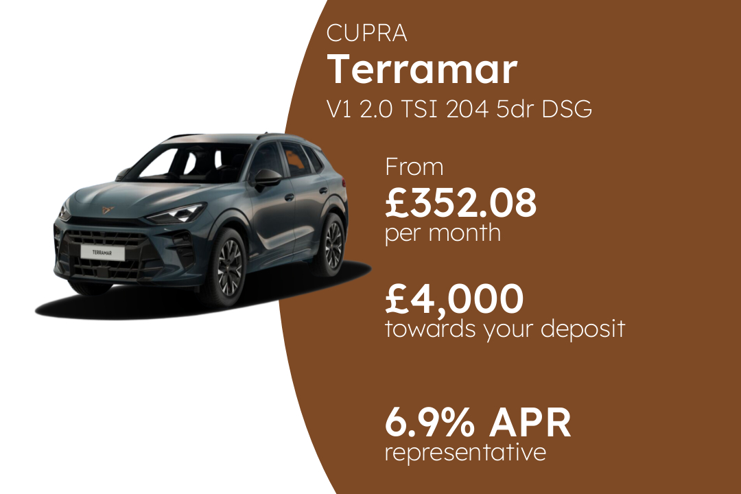 CUPRA Terramar V1 2.0 TSI 204 5dr DSG 4Drive PCP Finance Offer From £352.08 Per Month. 6.90% APR Representative.
