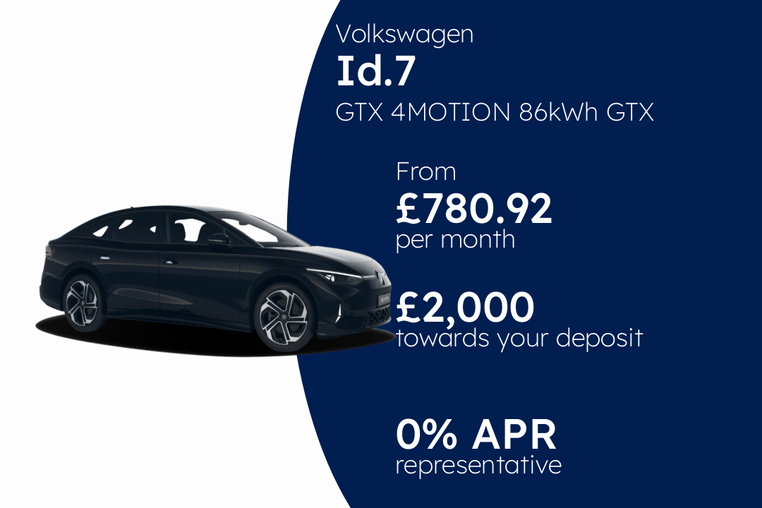 Volkswagen ID.7 GTX 4MOTION 86kWh GTX 340PS 1-speed automatic 5 Door PCP Finance Offer From £780.92 Per Month. 0.00% APR Representative.