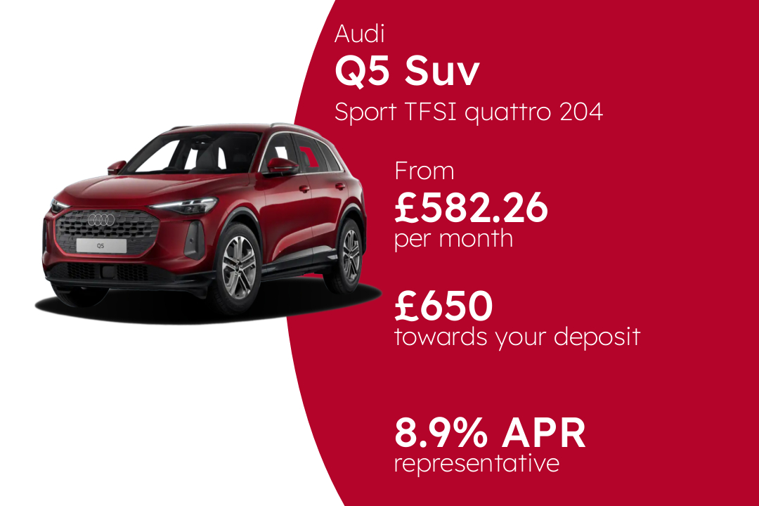 Audi Q5 Suv Sport TFSI quattro 204 PS S tronic (metallic paint) PCP Finance Offer From £582.26 Per Month. 8.90% APR Representative.