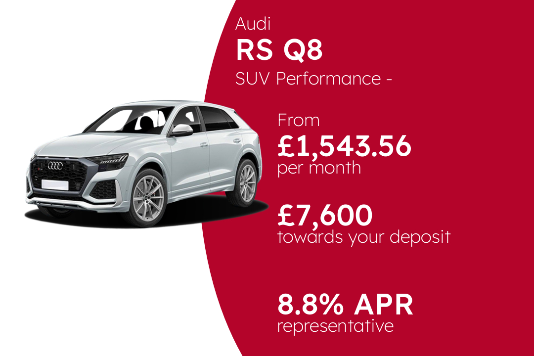 Audi Rs Q8 SUV Performance - Tiptronic PCP Finance Offer From £1,543.56 Per Month. 8.80% APR Representative.