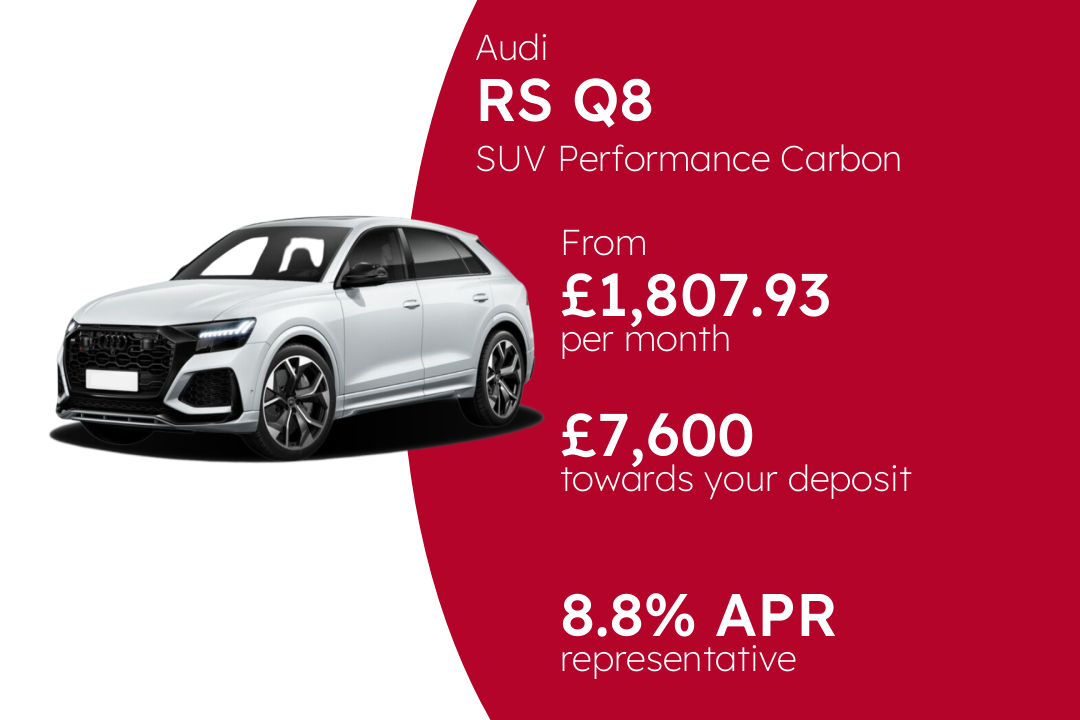 Audi Rs Q8 SUV Performance Carbon Vorsprung - tiptronic PCP Finance Offer From £1,807.93 Per Month. 8.80% APR Representative.