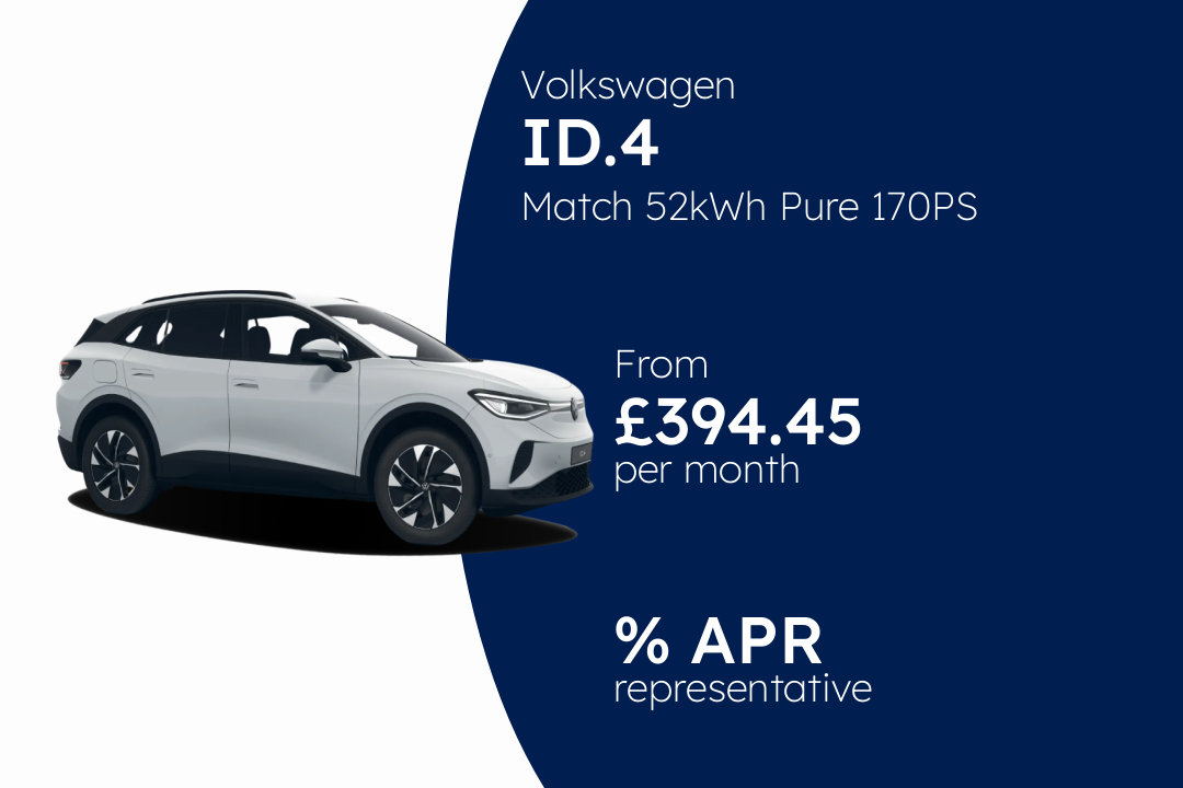 Volkswagen ID.4 Match 52kWh Pure 170PS 1-speed automatic 5 door BCH Finance Offer From £394.45 Per Month.