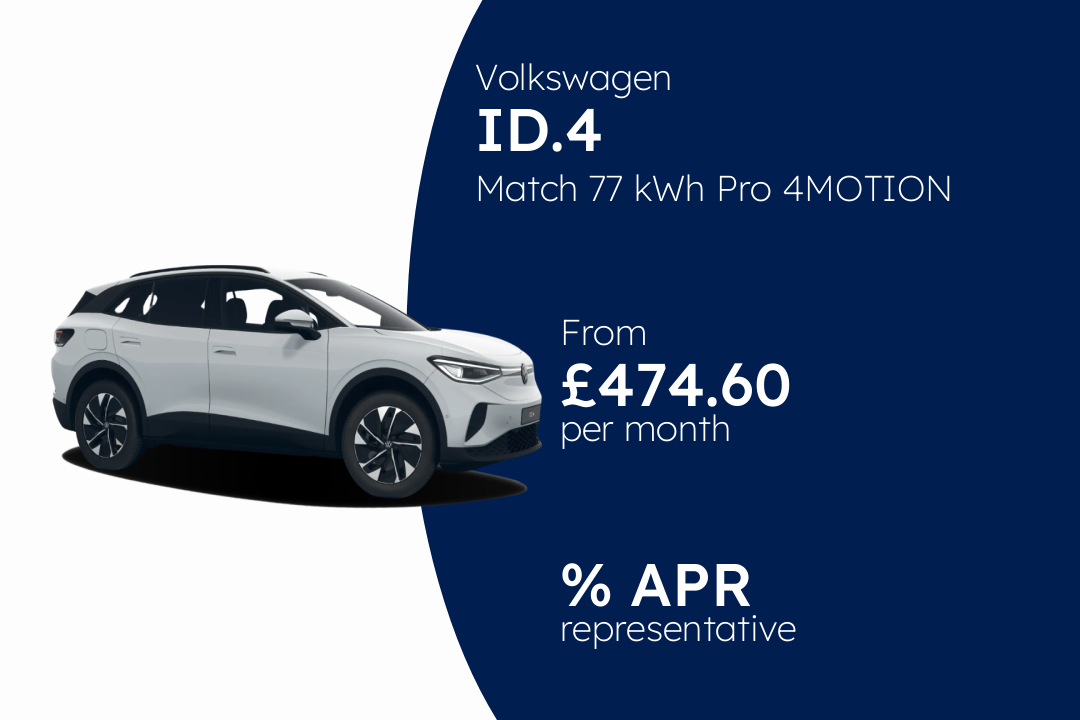 Volkswagen ID.4 Match 77 kWh Pro 4MOTION 286PS 1-speed automatic 5 door BCH Finance Offer From £474.60 Per Month.