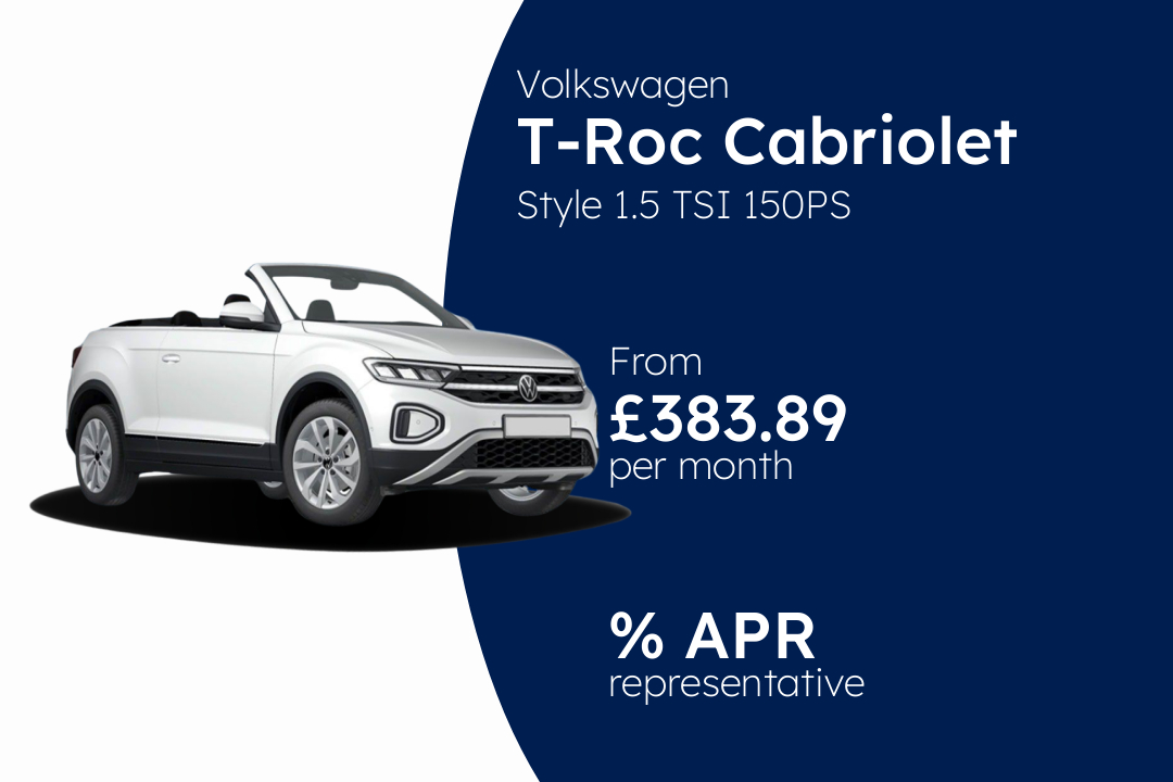 Volkswagen T-Roc Cabriolet Style 1.5 TSI 150PS 7-speed DSG 2 Door BCH Finance Offer From £383.89 Per Month.